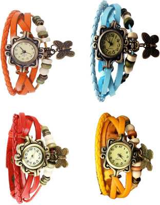 

NS18 Vintage Butterfly Rakhi Combo of 4 Orange, Red, Sky Blue And Yellow Watch - For Women