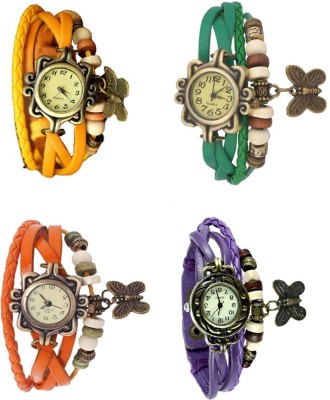NS18 Vintage Butterfly Rakhi Combo of 4 Yellow, Orange, Green And Purple Analog Watch  - For Women   Watches  (NS18)