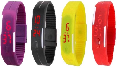 NS18 Silicone Led Magnet Band Watch Combo of 4 Purple, Black, Yellow And Red Digital Watch  - For Couple   Watches  (NS18)