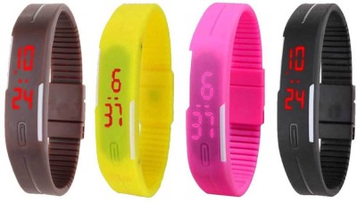 NS18 Silicone Led Magnet Band Combo of 4 Brown, Yellow, Pink And Black Digital Watch  - For Boys & Girls   Watches  (NS18)