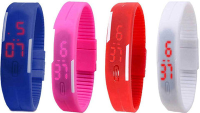 

Kissu Led Magnet Band Combo of 4 Blue, Pink, Red And White Watch - For Men & Women