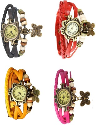 NS18 Vintage Butterfly Rakhi Combo of 4 Black, Yellow, Red And Pink Analog Watch  - For Women   Watches  (NS18)