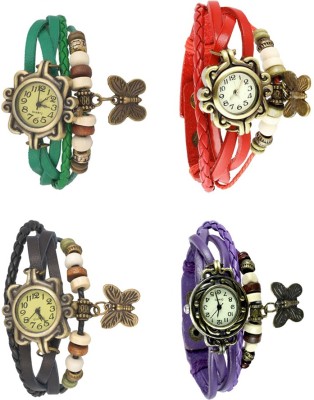 NS18 Vintage Butterfly Rakhi Combo of 4 Green, Black, Red And Purple Analog Watch  - For Women   Watches  (NS18)