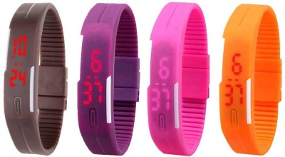NS18 Silicone Led Magnet Band Combo of 4 Brown, Purple, Pink And Orange Digital Watch  - For Boys & Girls   Watches  (NS18)