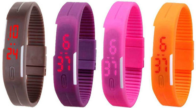 

NS18 Silicone Led Magnet Band Combo of 4 Brown, Purple, Pink And Orange Watch - For Boys & Girls