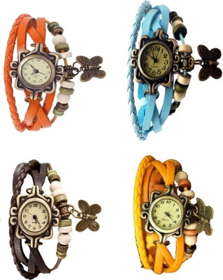 NS18 Vintage Butterfly Rakhi Combo of 4 Orange, Brown, Sky Blue And Yellow Analog Watch  - For Women   Watches  (NS18)
