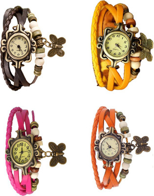 

Kissu Vintage Rakhi Combo of 4 Brown, Pink, Yellow And Orange Watch - For Women