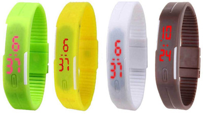 

NS18 Silicone Led Magnet Band Combo of 4 Green, Yellow, White And Brown Watch - For Boys & Girls