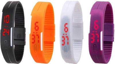 NS18 Silicone Led Magnet Band Watch Combo of 4 Black, Orange, White And Purple Digital Watch  - For Couple   Watches  (NS18)