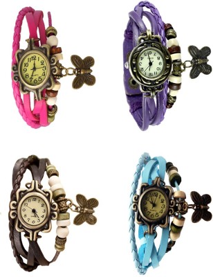 NS18 Vintage Butterfly Rakhi Combo of 4 Pink, Brown, Purple And Sky Blue Analog Watch  - For Women   Watches  (NS18)