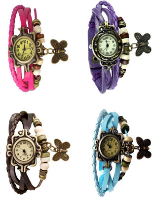 

NS18 Vintage Butterfly Rakhi Combo of 4 Pink, Brown, Purple And Sky Blue Watch - For Women