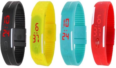 NS18 Silicone Led Magnet Band Watch Combo of 4 Black, Yellow, Sky Blue And Red Digital Watch  - For Couple   Watches  (NS18)