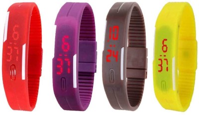 NS18 Silicone Led Magnet Band Combo of 4 Red, Purple, Brown And Yellow Digital Watch  - For Boys & Girls   Watches  (NS18)