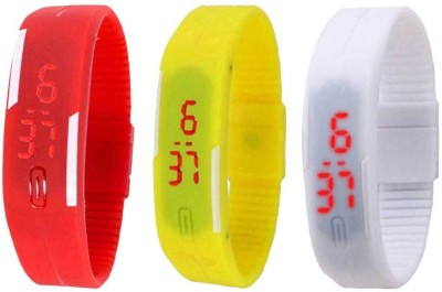 NS18 Silicone Led Magnet Band Combo of 3 Red, Yellow And White Digital Watch  - For Boys & Girls   Watches  (NS18)