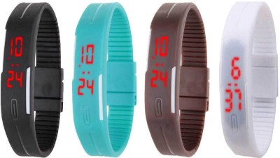 NS18 Silicone Led Magnet Band Combo of 4 Black, Sky Blue, Brown And White Digital Watch  - For Boys & Girls   Watches  (NS18)