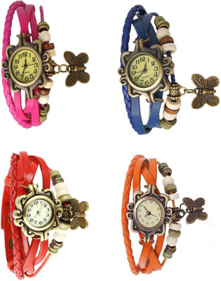 

Kissu Vintage Rakhi Combo of 4 Pink, Red, Blue And Orange Watch - For Women