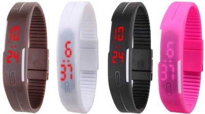 NS18 Silicone Led Magnet Band Combo of 4 Brown, White, Black And Pink Digital Watch  - For Boys & Girls   Watches  (NS18)