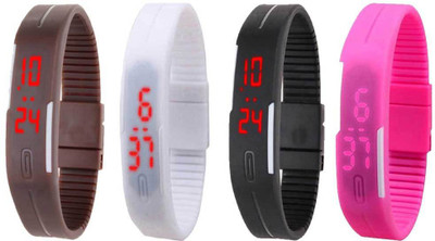 

Kissu Led Magnet Band Combo of 4 Brown, White, Black And Pink Watch - For Men & Women
