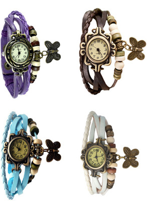 

NS18 Vintage Butterfly Rakhi Combo of 4 Purple, Sky Blue, Brown And White Watch - For Women