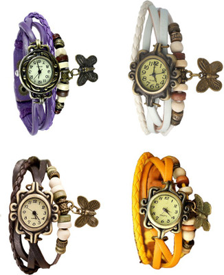 

Kissu Vintage Rakhi Combo of 4 Purple, Brown, White And Yellow Watch - For Women