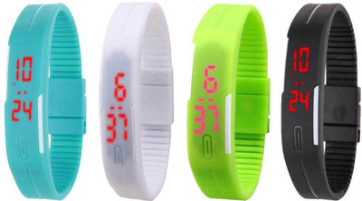 

NS18 Silicone Led Magnet Band Combo of 4 Sky Blue, White, Green And Black Watch - For Boys & Girls