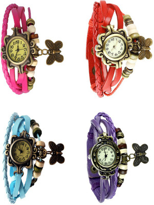 

Kissu Vintage Rakhi Combo of 4 Pink, Sky Blue, Red And Purple Watch - For Women