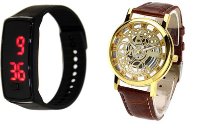 

COSMIC BLACK BUTTON LED BAND AND TRANSPARENT BROWN Watch - For Couple