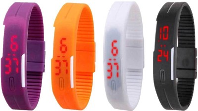 NS18 Silicone Led Magnet Band Combo of 4 Purple, Orange, White And Black Digital Watch  - For Boys & Girls   Watches  (NS18)