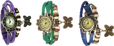 

Kissu Vintage Rakhi Watch Combo of 3 Purple, Green And Blue Watch - For Women