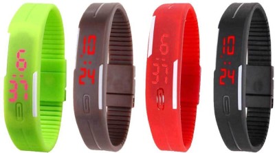 NS18 Silicone Led Magnet Band Combo of 4 Green, Brown, Red And Black Digital Watch  - For Boys & Girls   Watches  (NS18)