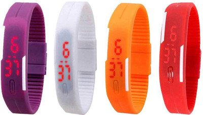 Kissu Led Magnet Band Combo of 4 Purple, White, Orange And Red Watch - For Men & Women