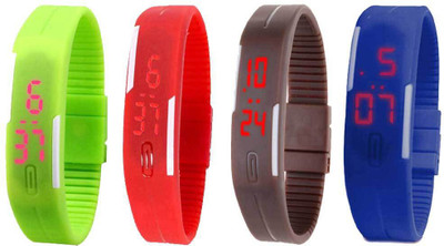 NS18 Silicone Led Magnet Band Combo of 4 Green, Red, Brown And Blue Watch - For Boys & Girls