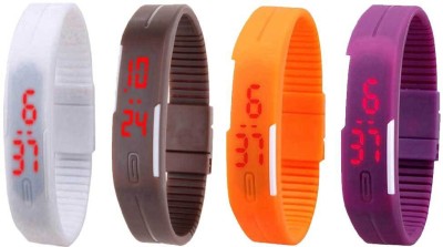 NS18 Silicone Led Magnet Band Watch Combo of 4 White, Brown, Orange And Purple Digital Watch  - For Couple   Watches  (NS18)