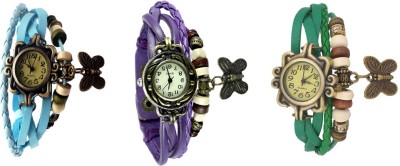 NS18 Vintage Butterfly Rakhi Watch Combo of 3 Sky Blue, Purple And Green Analog Watch  - For Women   Watches  (NS18)