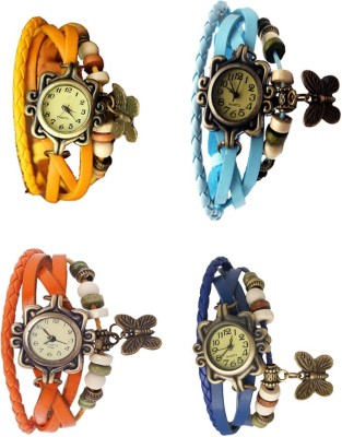 NS18 Vintage Butterfly Rakhi Combo of 4 Yellow, Orange, Sky Blue And Blue Analog Watch  - For Women   Watches  (NS18)