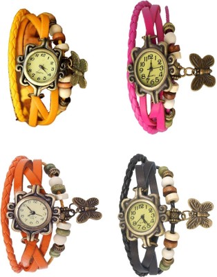 NS18 Vintage Butterfly Rakhi Combo of 4 Yellow, Orange, Pink And Black Analog Watch  - For Women   Watches  (NS18)