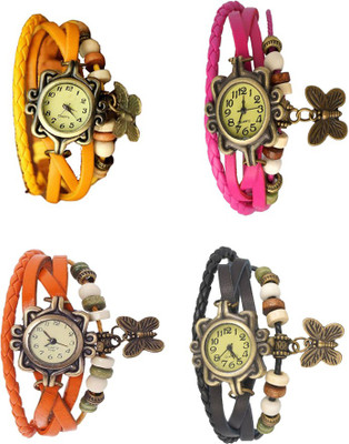 NS18 Vintage Butterfly Rakhi Combo of 4 Yellow, Orange, Pink And Black Analog Watch  - For Women   Watches  (NS18)