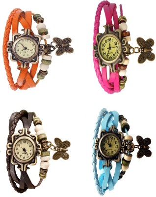 NS18 Vintage Butterfly Rakhi Combo of 4 Orange, Brown, Pink And Sky Blue Analog Watch  - For Women   Watches  (NS18)