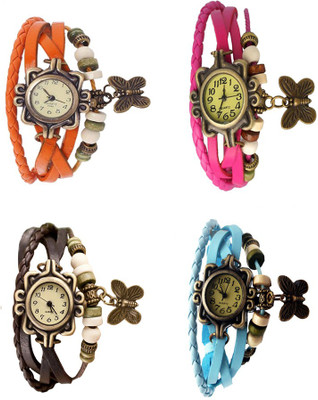 

Kissu Vintage Rakhi Combo of 4 Orange, Brown, Pink And Sky Blue Watch - For Women
