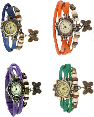 

NS18 Vintage Butterfly Rakhi Combo of 4 Blue, Purple, Orange And Green Watch - For Women