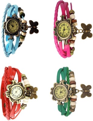 NS18 Vintage Butterfly Rakhi Combo of 4 Sky Blue, Red, Pink And Green Analog Watch  - For Women   Watches  (NS18)