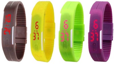 NS18 Silicone Led Magnet Band Watch Combo of 4 Brown, Yellow, Green And Purple Digital Watch  - For Couple   Watches  (NS18)