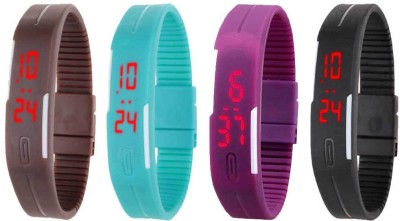 NS18 Silicone Led Magnet Band Combo of 4 Brown, Sky Blue, Purple And Black Digital Watch  - For Boys & Girls   Watches  (NS18)