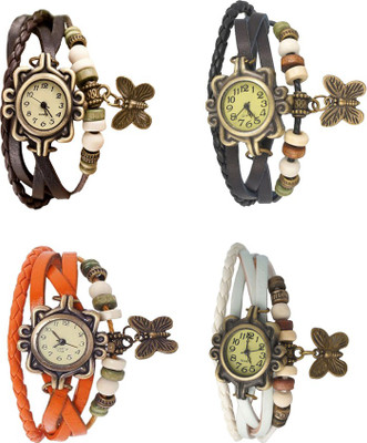 

Kissu Vintage Rakhi Combo of 4 Brown, Orange, Black And White Watch - For Women