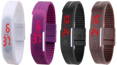 NS18 Silicone Led Magnet Band Combo of 4 White, Purple, Black And Brown Digital Watch  - For Boys & Girls   Watches  (NS18)