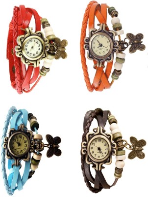 NS18 Vintage Butterfly Rakhi Combo of 4 Red, Sky Blue, Orange And Brown Analog Watch  - For Women   Watches  (NS18)