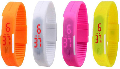

NS18 Silicone Led Magnet Band Combo of 4 Orange, White, Pink And Yellow Watch - For Boys & Girls