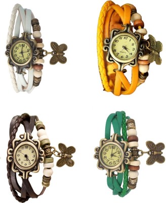 NS18 Vintage Butterfly Rakhi Combo of 4 White, Brown, Yellow And Green Analog Watch  - For Women   Watches  (NS18)