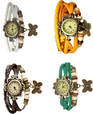 

Kissu Vintage Rakhi Combo of 4 White, Brown, Yellow And Green Watch - For Women