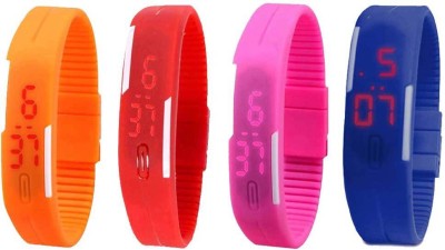 NS18 Silicone Led Magnet Band Combo of 4 Orange, Red, Pink And Blue Digital Watch  - For Boys & Girls   Watches  (NS18)